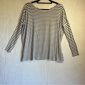 Long Sleeve Tee Tiny Stripe Piko 1988 Top - White/Black Size Medium